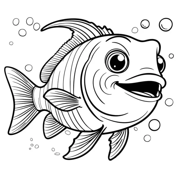 Kocaman gözleri ve yüzgeçleri olan neşeli balıklar suyun altında mutlu bir şekilde yüzüyor.