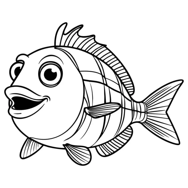 Karikatür tarzında gülümseyen kalın çizgili enerjik balıklar.
