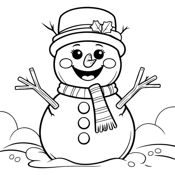 Havuç burunlu gülen kardan adam Kış eğlencesinin tadını çıkarıyor