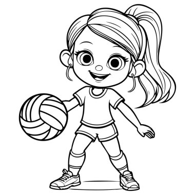 Sevimli siyah beyaz çizgi sanatında iki kız başörtüsü takıyor, birlikte mutlu bir şekilde gülümsüyorlar.