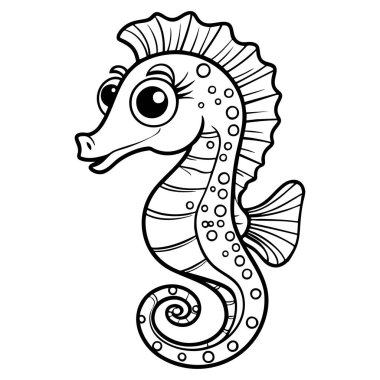 İfade eden büyük gözleri ve desenli vücudu olan bir deniz atı çizimi.