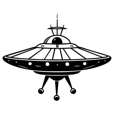 Anteni ve küçük dairesel ışıkları olan klasik bir uçan daire UFO çizimi.