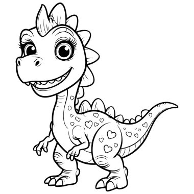 Dost canlısı, kalp şeklindeki bir dinozorun çizdiği siyah beyaz çizgiler, büyük gözleri ve gülümsemesiyle mutlu bir şekilde duruyordu.