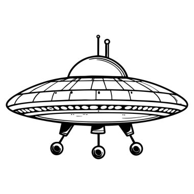 Disk şekli, antenleri ve küresel iniş bacakları olan stilize edilmiş uzaylı uzay gemisi, bilim kurgu temalı görüntü