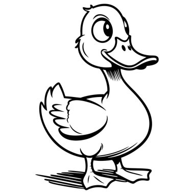 Kanatları açık gülümseyen ördek yavrusu. Çocukların hayvan renklendirme faaliyetlerinde neşe saçan hoş bir görüntü.