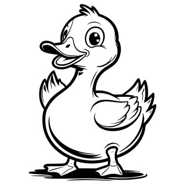 Kocaman gözleri ve tüylü tüyleri olan mutlu bir çizgi film ördeği. Çocuk boyama aktiviteleri ve hayvan temalı basım tabloları için mükemmel