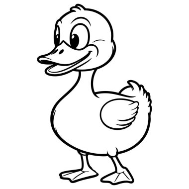 Kanatları açık neşeli bir ördek yavrusu, geniş bir gülümseme ve büyüleyici görünüş çocukların eğlenmesi ve boyaması için mükemmel bir tasarım.