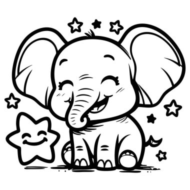 Mutlu yıldızlarla çevrili, büyük kulaklı ve arkadaş canlısı bir fil.