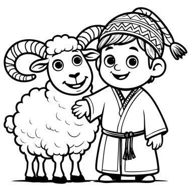 Arkadaş canlısı çizgi film tavşanı elinde çocuk boyama sayfası için büyük bir yumurta tutuyor.