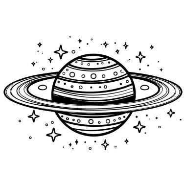 Çocukların boyayacağı halkalar ve yıldızlarla dolu eğlenceli bir uzay gezegeni.
