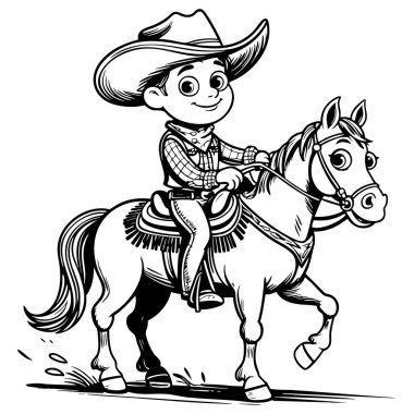 Vahşi batıda ata binen neşeli genç bir kovboy.