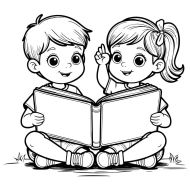 Bir kız ve bir oğlan dışarıda kitap okuyorlar.