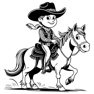 Atında genç bir kovboy, maceraya hazır, Batı temalı eğlence için mükemmel.