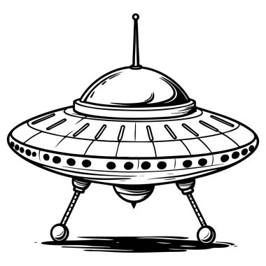 Detaylı iniş takımlarıyla klasik bir UFO çizimi