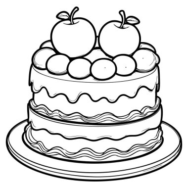 Kirazlı ve kremalı lezzetli bir pasta. Tatlı temalı sayfaları boyamak için mükemmel.