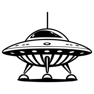 Klasik uçan daire özelliklerine ve stilize iniş takımlarına sahip gelecekçi UFO tasarımı