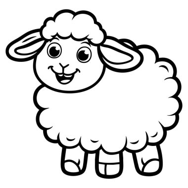 Kıvırcık tüylü, büyük gözlü, sevimli bir koyun ve tatlı bir gülümseme, çocuk boyama aktiviteleri için mükemmel.