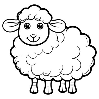 Büyük gözleri ve yumuşak yün hatları olan şirin çizgi film koyunları çocuk boyası ve çiftlik temaları için mükemmeldir.