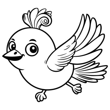 Kıvırcık tüyleri ve mutlu bir yüzü olan sevimli bir çizgi film kuşu. Renklendirme ve hikaye anlatma görselleri için harika.