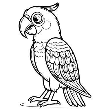 Eğlenceli ve eğitici renklendirme zamanı için mükemmel bir papağan çizimi.