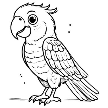 Neşeli papağan çizimi genç sanatçılar ve hayvan severler için mükemmel.