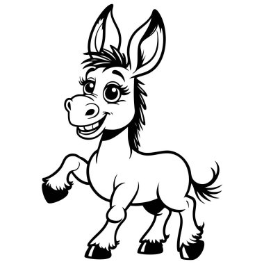 Neşeli bir çizgi film pozunda mutlu eşek toynağını kaldırıyor.