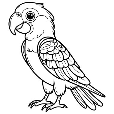 Katmanlı tüyleri ve siyah beyaz çizgili büyük gagası olan bir papağan.