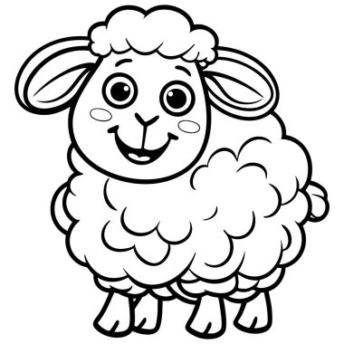 Yumuşak yün ve neşeli bir gülüşü olan çizgi film koyunu çocuk boyama eğlencesi için idealdir.