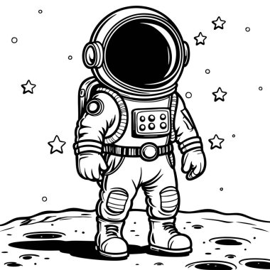 Yalnız bir astronot, yıldızlarla dolu bir gökyüzünün altında güvenle duruyor. Uzay temalı eğlence için mükemmel.