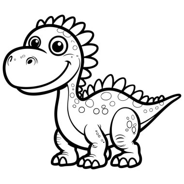 Çizgi romanda gülümseyen dinozor karakteri, boyama ve çocuk dostu projeler için ideal.