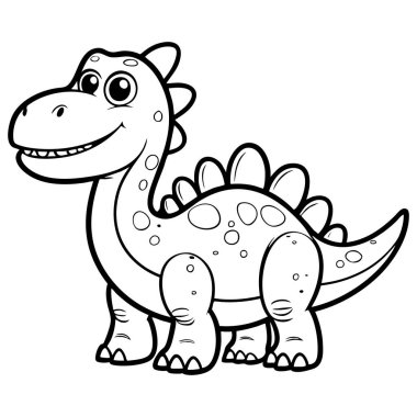 Benekleri ve çivileri olan gülümseyen dinozor karikatürü, çocuk sanatı ve boyama aktiviteleri için harika.