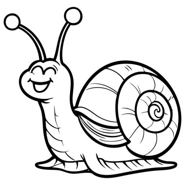 Detaylı sarmal kabuklu, büyük gözlü ve gülen yüzlü dost canlısı bir salyangoz çizgi filmi. Eğlenmek için mükemmel.