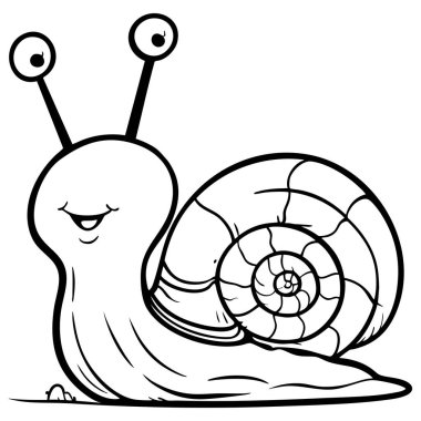 Kocaman gözleri ve detaylı sarmal kabuğu olan sevimli, oyuncu bir çizgi film salyangozu. Sıcak bir şekilde gülümsüyor, çocuk boyası için mükemmel.