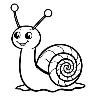 Huysuz çizgi film salyangozu, anlamlı gözleri, sarmal kabuğu ve mutlu bir gülümsemesi var. Çocuk boyası için mükemmel.