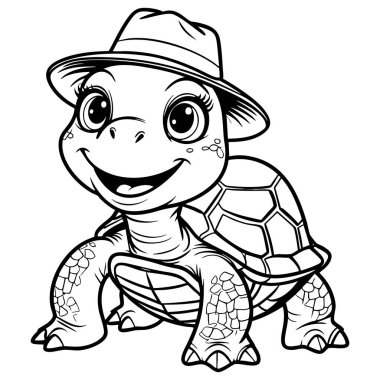 Sevimli kaplumbağa karakteri boyama işleri için mükemmel bir şapka takıyor.