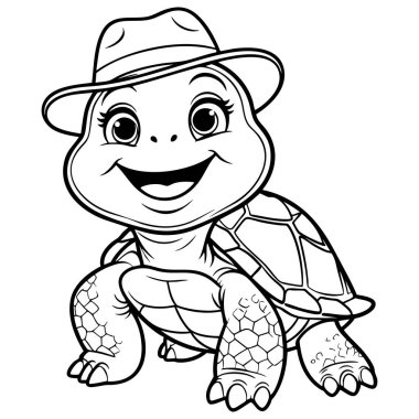 Çocukların eğlencesini renklendirmek için tasarlanmış şapkalı gülen kaplumbağa.