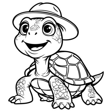 Sevimli şapkalı gülen kaplumbağa çocuk boyama etkinliği için mükemmel.