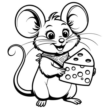 Sevimli fare, eğlenceli çocuklar için mükemmel peynir tutuyor etkinlik sayfalarını boyuyor.