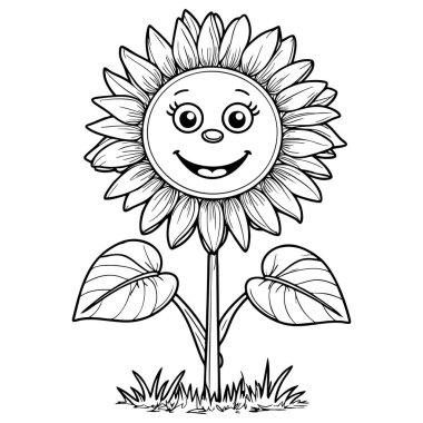 Çocukların eğlencesi için gülümseyen ayçiçeği boyama örtüsü.