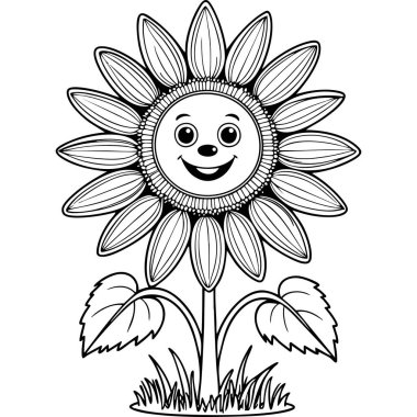 Gülen yüzlü ayrıntılı ayçiçeği boyama sayfası