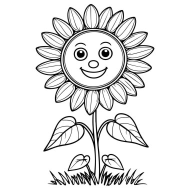 Tatlı yüzlü, ayçiçeği boyama sayfası