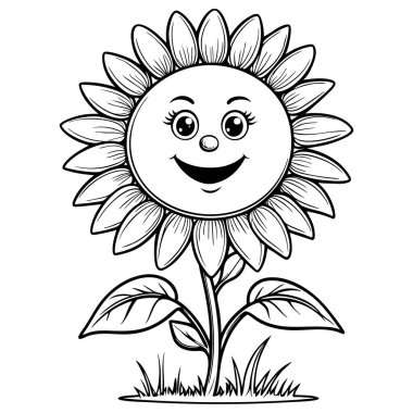 Gülen çizgi film suratlı neşeli ayçiçeği