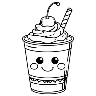 Krem şantili ve gülen yüzlü eğlenceli milkshake boyama sayfası