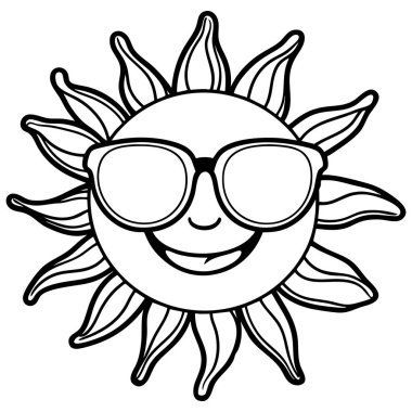 Neşeli güneş gözlüğü takan neşeli yüzlü çocuklar için mükemmel yaz boyama aktivitesi ve yaratıcı eğlence