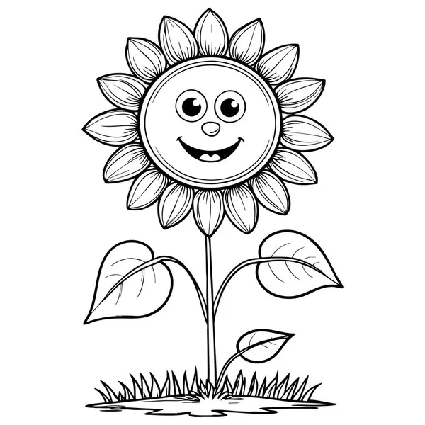 Büyük gülücükler ve yapraklarla mutlu ayçiçeği