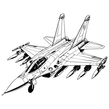 Çocukların boyama faaliyetleri için siyah ve beyaz savaş uçağı çizimleri