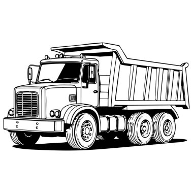 Çocuk boyama sayfası için ağır inşaat damperli kamyon çizimi