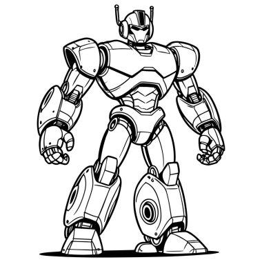 Çocuklar ve yetişkinler için basılabilir robot savaşçı boyama sayfası
