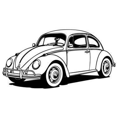 Siyah ve beyaz çizgili klasik bir böcek arabası. Renklendirme ve tasarım için mükemmel.