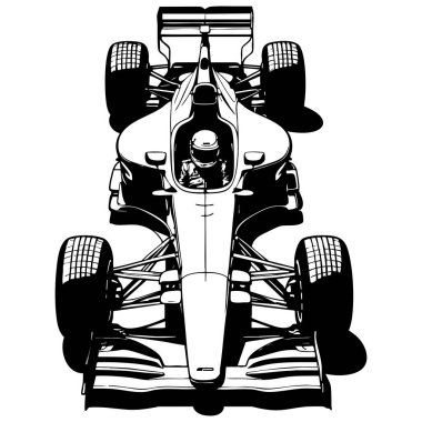 Formüllü bir yarış arabasının siyah ve beyaz çizgileri dizayn ya da renklendirme için